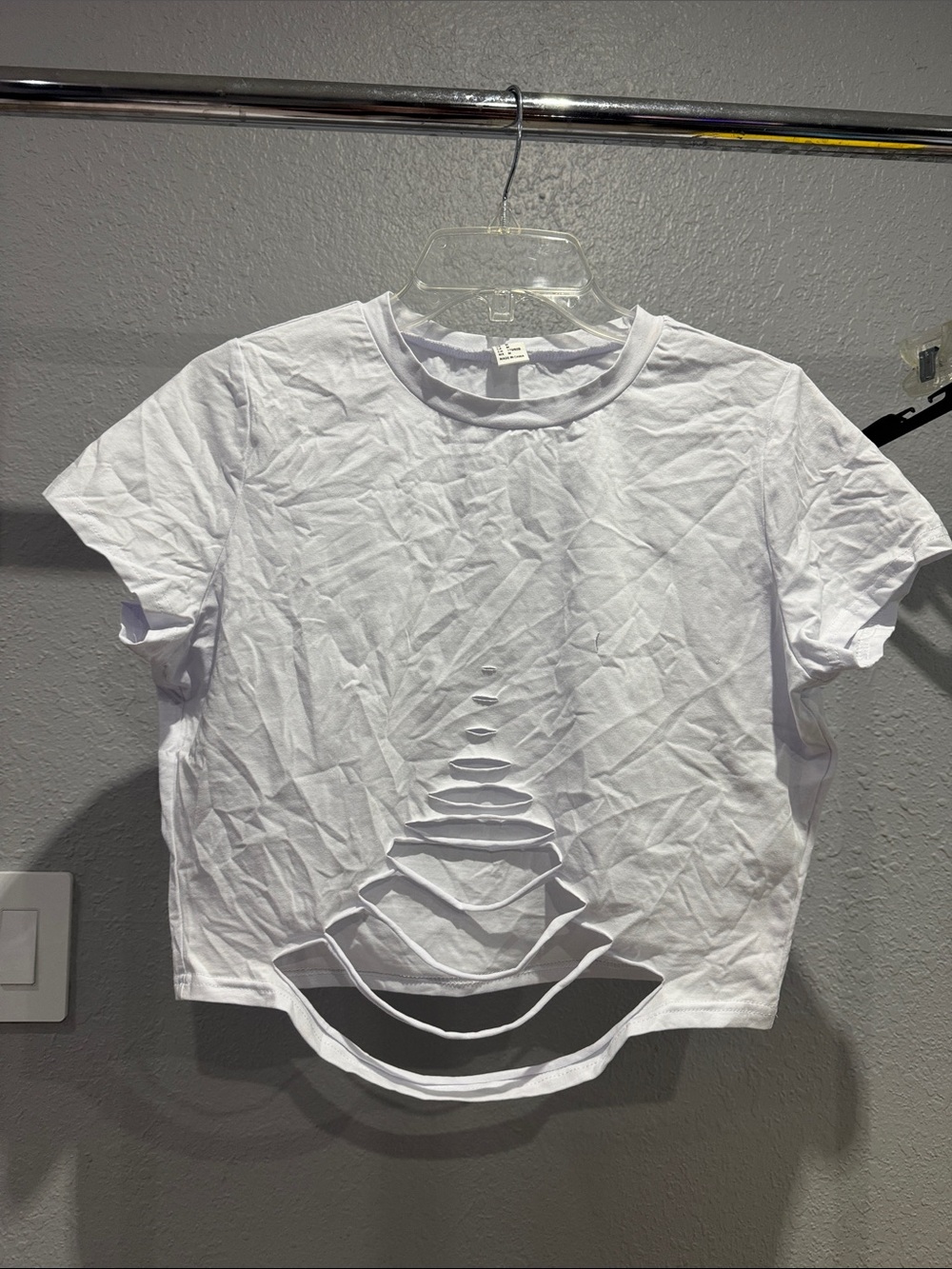 White Distressed Cutout Crop Tee - Women